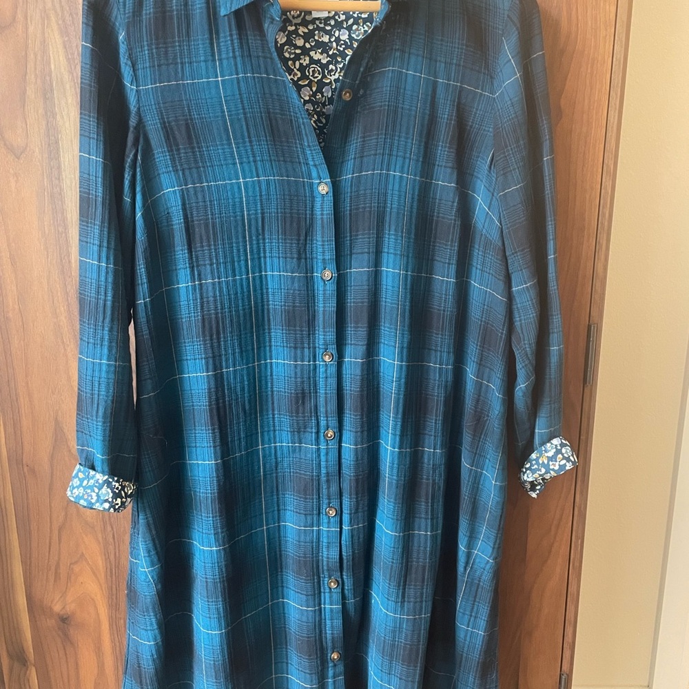 J. Jill Blue Plaid Long-Sleeve Shirt Dress